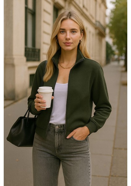 Kadın Fermuarlı Içi Polarlı Sweatshirt