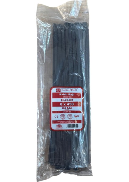 Kablo Bağı Cırt Kelepçe 8X450 mm Siyah 100 Adet Fiyatıdır