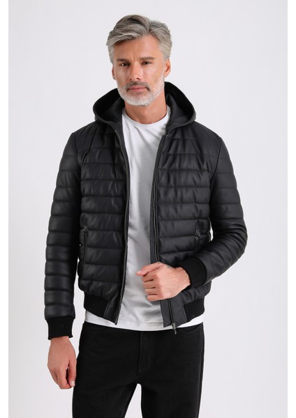 Alonso Erkek Kapüşonlu Deri Mont