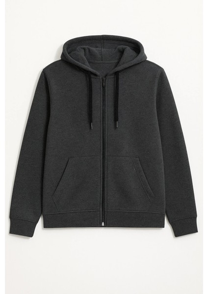 Erkek Fermuarlı Kapüşonlu Cepli Içi Polarlı Sweatshirt