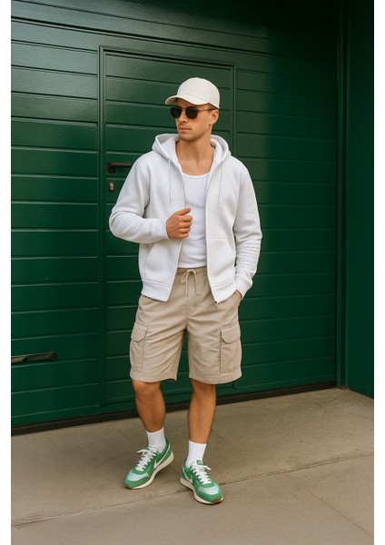 Erkek Fermuarlı Kapüşonlu Cepli Içi Polarlı Sweatshirt