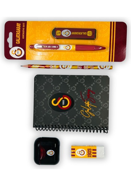Galatasaray Lisanslı Kırtasiye Seti – Çıt Çıt Dosya, Telli Defter, Kurşun Kalem, Uçlu Kalem ve Uç, Silgi, Roket Silgi, Kalemtraş ve Islak Mendil – Gs Taraftar Öğrenci Okul Seti