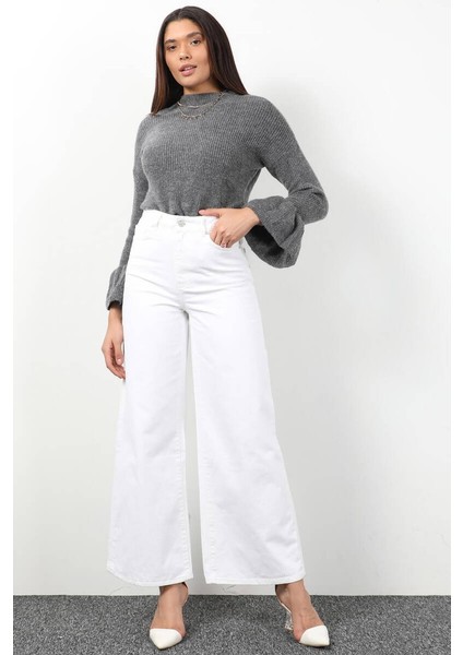 Kadın Beyaz Bol Paça Uzun Jean Pantolon modelleri