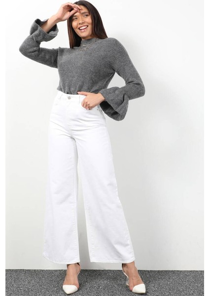 Kadın Beyaz Bol Paça Uzun Jean Pantolon fırsatları