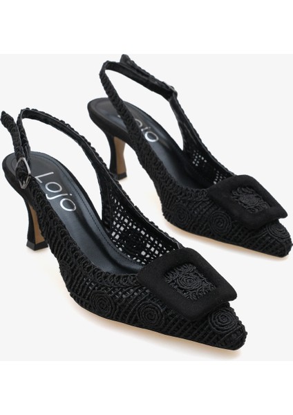 Kadın Topuklu Tokalı Arkası Açık Sivri Burun Topuklu Günlük Ayakkabı Lessi