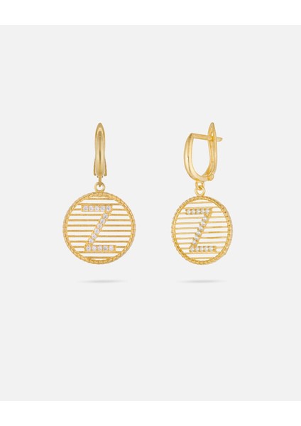 Kişiye Özel 14 Ayar Altın Harfli ve Zirkon Taşlı Küpe