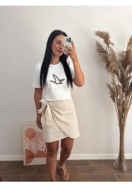 Kruvaze Bağlamalı Şehir Boy Keten Etek fiyatları