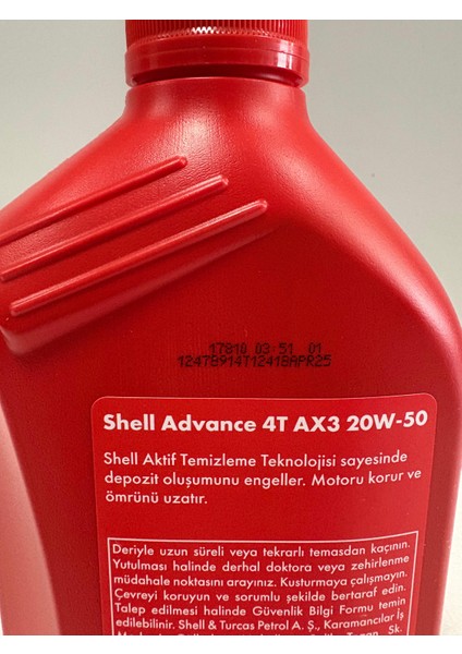 Advance 4t Ax3 20W50 1 L Motor Yağı (Üretim Tarihi 2025) fiyatları