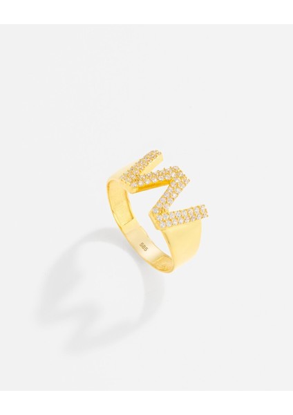 14 Ayar Kişiye Özel Harfli ve Zirkon Taşlı Altın Yüzük