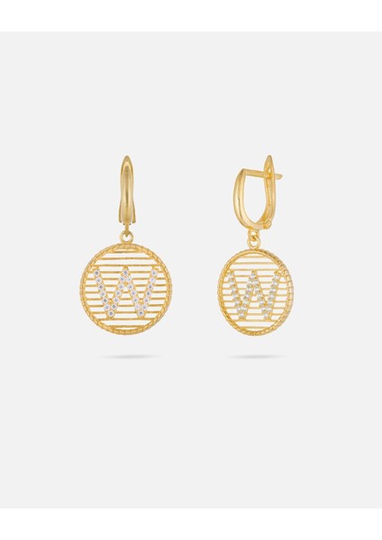 Kişiye Özel 14 Ayar Altın Harfli ve Zirkon Taşlı Küpe