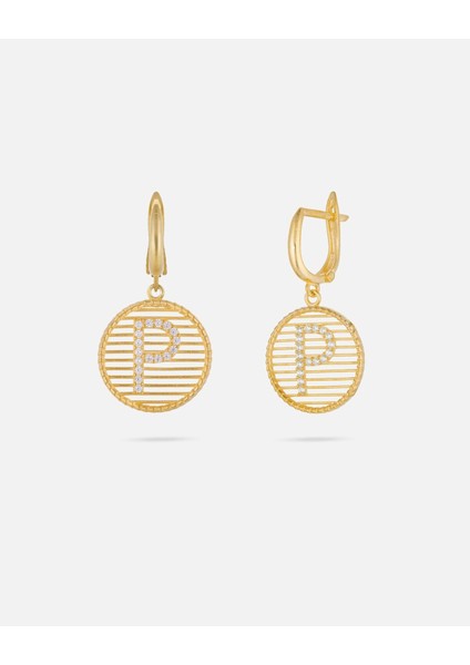 Kişiye Özel 14 Ayar Altın Harfli ve Zirkon Taşlı Küpe