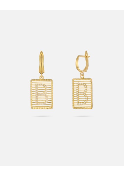 14 Ayar Kişiye Özel Zirkon Taşlı Harf Küpe