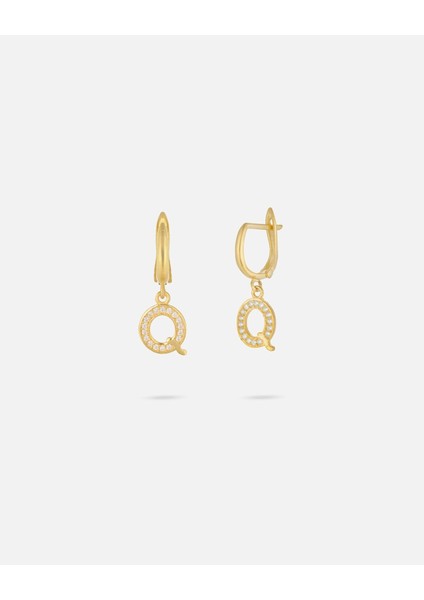 14 Ayar Kişiye Özel Harfli Zirkon Taşlı Zarif Altın Küpe