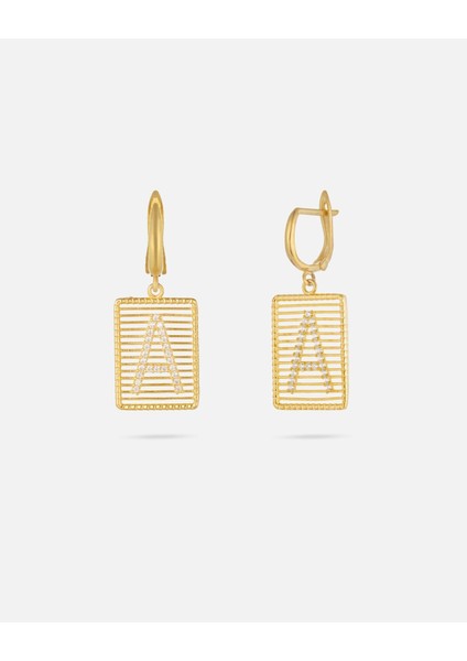 14 Ayar Kişiye Özel Zirkon Taşlı Harf Küpe