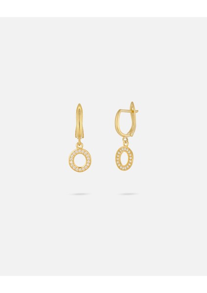 14 Ayar Kişiye Özel Harfli Zirkon Taşlı Zarif Altın Küpe