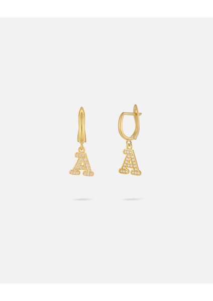 14 Ayar Kişiye Özel Harfli Zirkon Taşlı Zarif Altın Küpe