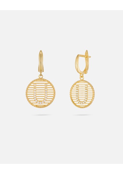 Kişiye Özel 14 Ayar Altın Harfli ve Zirkon Taşlı Küpe