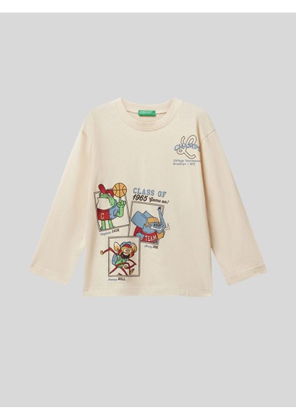 Erkek Çocuk Baskılı Sweatshirt 1-6 Yaş Ekru