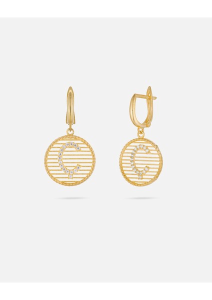 Kişiye Özel 14 Ayar Altın Harfli ve Zirkon Taşlı Küpe