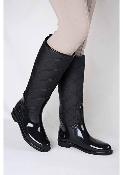 Kadın Kapitoneli Yağmur Çizmesi SİYAH