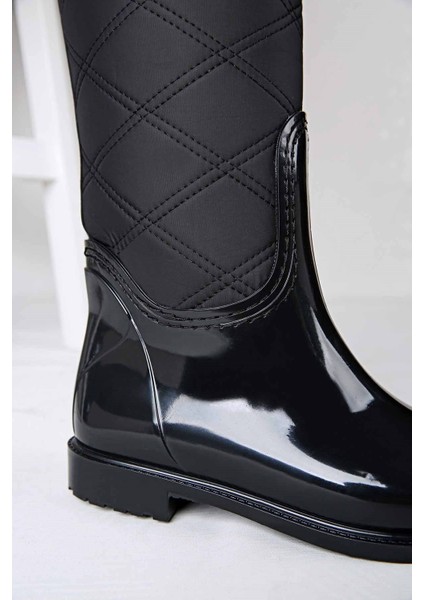 Kadın Kapitoneli Yağmur Çizmesi SİYAH