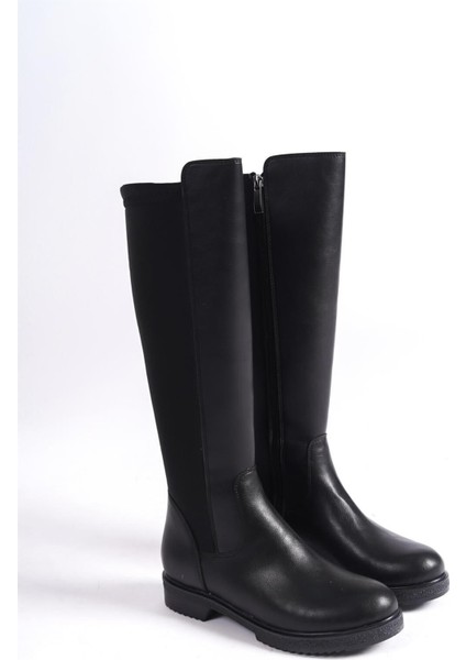 Kadın Siyah Dalgıç Kumaş Dizaltı Çizme