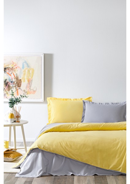 Colormix Sarı Gri Çift Kişilik Ranforce Nevresim Takımı modelleri