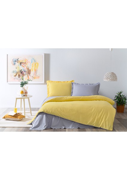 Colormix Sarı Gri Çift Kişilik Ranforce Nevresim Takımı fırsatları