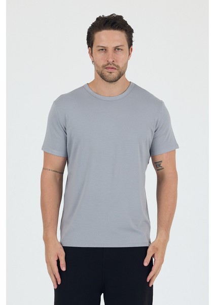 Bruce Sıfır Yaka Gri Basic Bambu ve Organik Pamuk Erkek Tişört