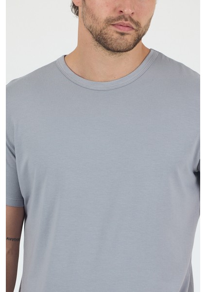 Bruce Sıfır Yaka Gri Basic Bambu ve Organik Pamuk Erkek Tişört fırsatları