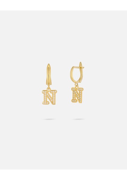 14 Ayar Kişiye Özel Harfli Zirkon Taşlı Zarif Altın Küpe