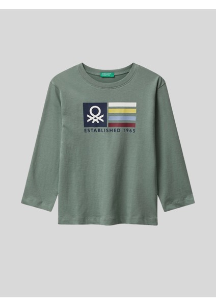Erkek Çocuk Baskılı Sweatshirt 1-6 Yaş Haki