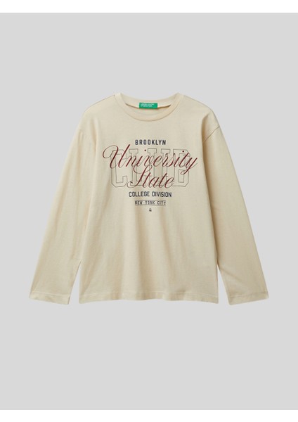 Erkek Çocuk Baskılı Sweatshirt 6-14 Yaş Krem