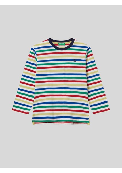 Erkek Çocuk Cizgili Sweatshirt 1-6 Yaş Beyaz