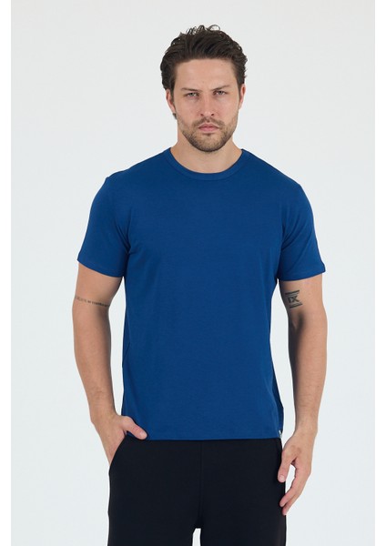 Bruce Sıfır Yaka Mavi Basic Bambu ve Organik Pamuk Erkek Tişört