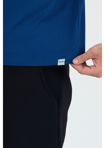 Bruce Sıfır Yaka Mavi Basic Bambu ve Organik Pamuk Erkek Tişört fırsatları