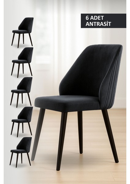 Mutfak Sandalyesi Metal Ayak Babay Face Kumaş 6 Adet Antrasit