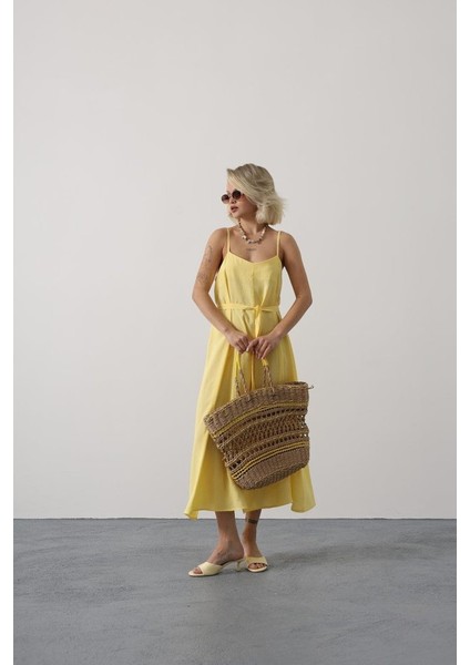 Askılı Basic Uzun Elbise - Sarı S-Sarı fırsatları