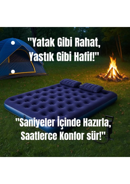 Çift Kişilik Şişme Yatak | Taşınabilir Pompa Dahil | 203X152X22 cm