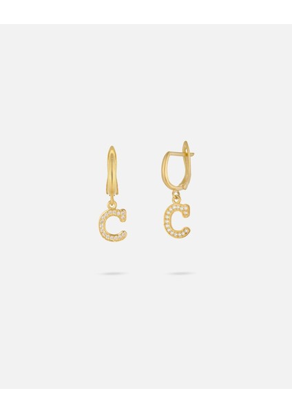 14 Ayar Kişiye Özel Harfli Zirkon Taşlı Zarif Altın Küpe