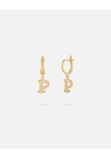 14 Ayar Kişiye Özel Harfli Zirkon Taşlı Zarif Altın Küpe