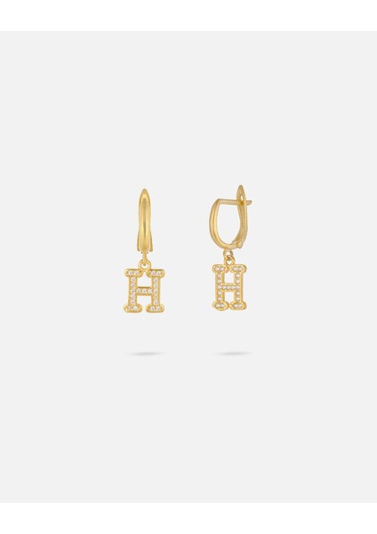 14 Ayar Kişiye Özel Harfli Zirkon Taşlı Zarif Altın Küpe