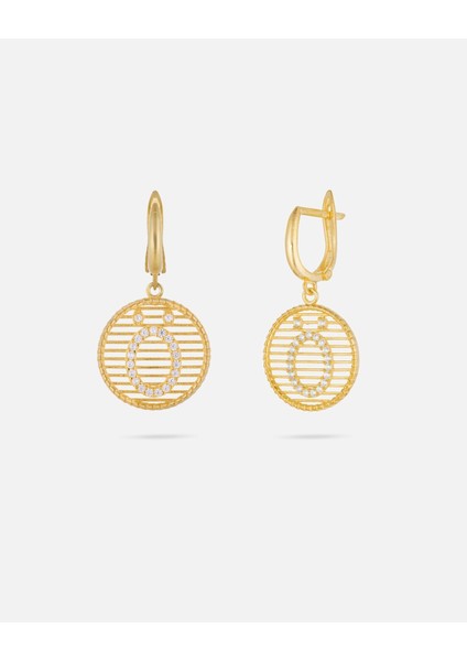 Kişiye Özel 14 Ayar Altın Harfli ve Zirkon Taşlı Küpe