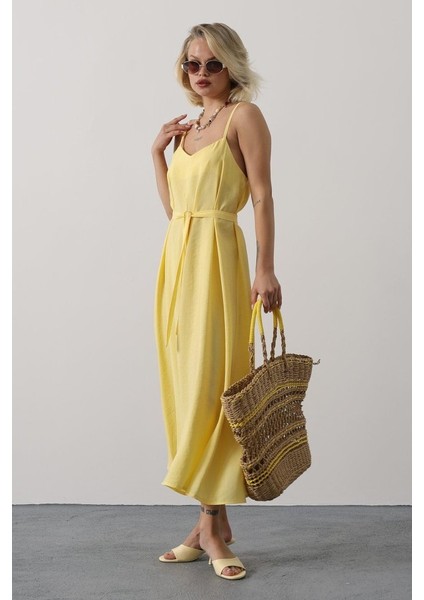 Askılı Basic Uzun Elbise - Sarı M-Sarı modelleri