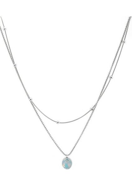 Mavi Taş Uçlu Gümüş Rengi Çelik Kolye fiyatları