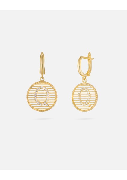 Kişiye Özel 14 Ayar Altın Harfli ve Zirkon Taşlı Küpe