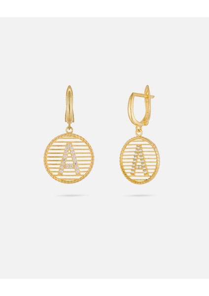 Kişiye Özel 14 Ayar Altın Harfli ve Zirkon Taşlı Küpe