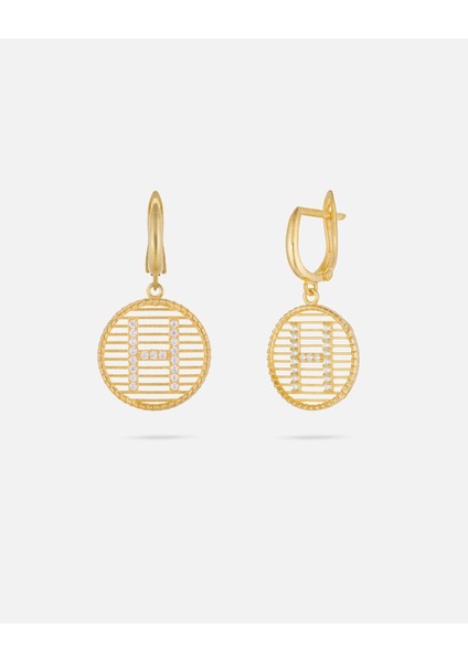 Kişiye Özel 14 Ayar Altın Harfli ve Zirkon Taşlı Küpe