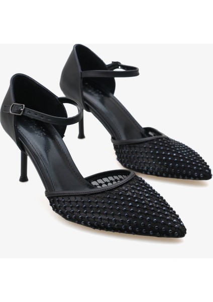 Kadın Sivri Burun File Taşlı Topuklu Günlük Stiletto Lagus
