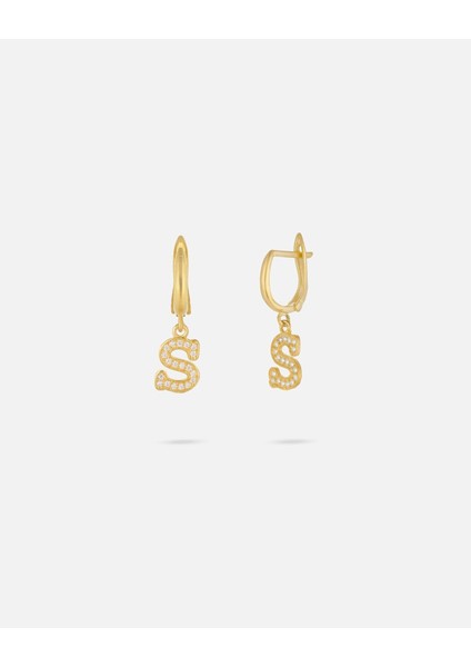 14 Ayar Kişiye Özel Harfli Zirkon Taşlı Zarif Altın Küpe